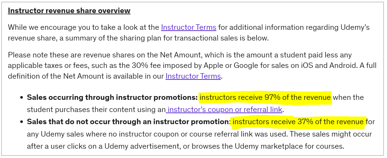 Udemy Instructor revenue Share